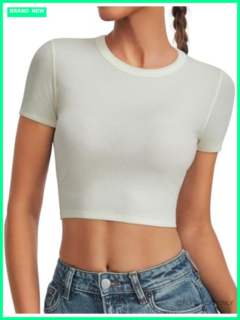 Ribbed Crop Top Fitted Short Sleeve Basic Tee